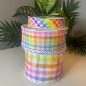 Easter Plaid Multicolored Easter Wired Ribbon& Narrow Ribbon,Lot of 3 rolls